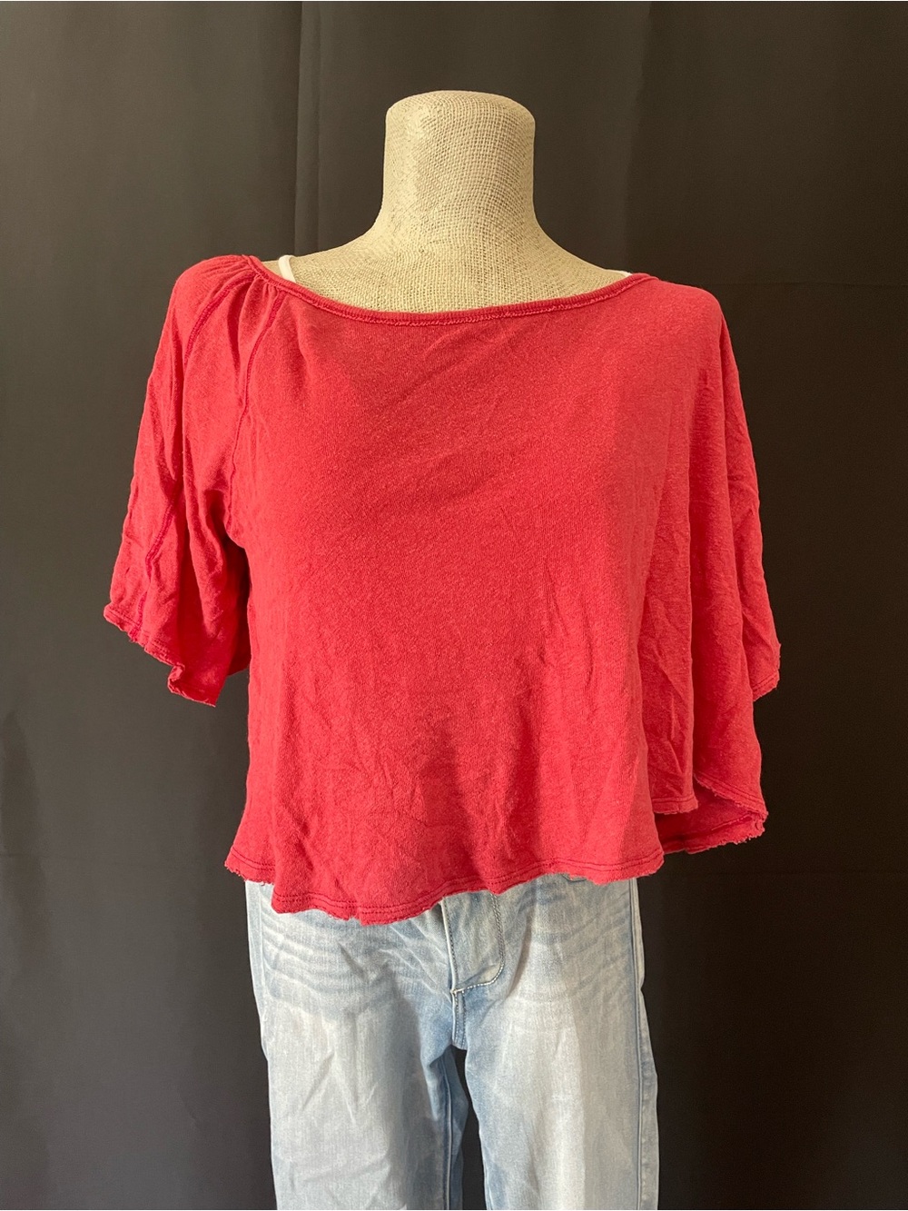 We The Free Red Cropped Scoop-Neck Top